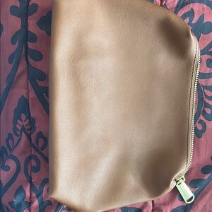 Brown Cosmetic Bag with Leather Finish and Zipper